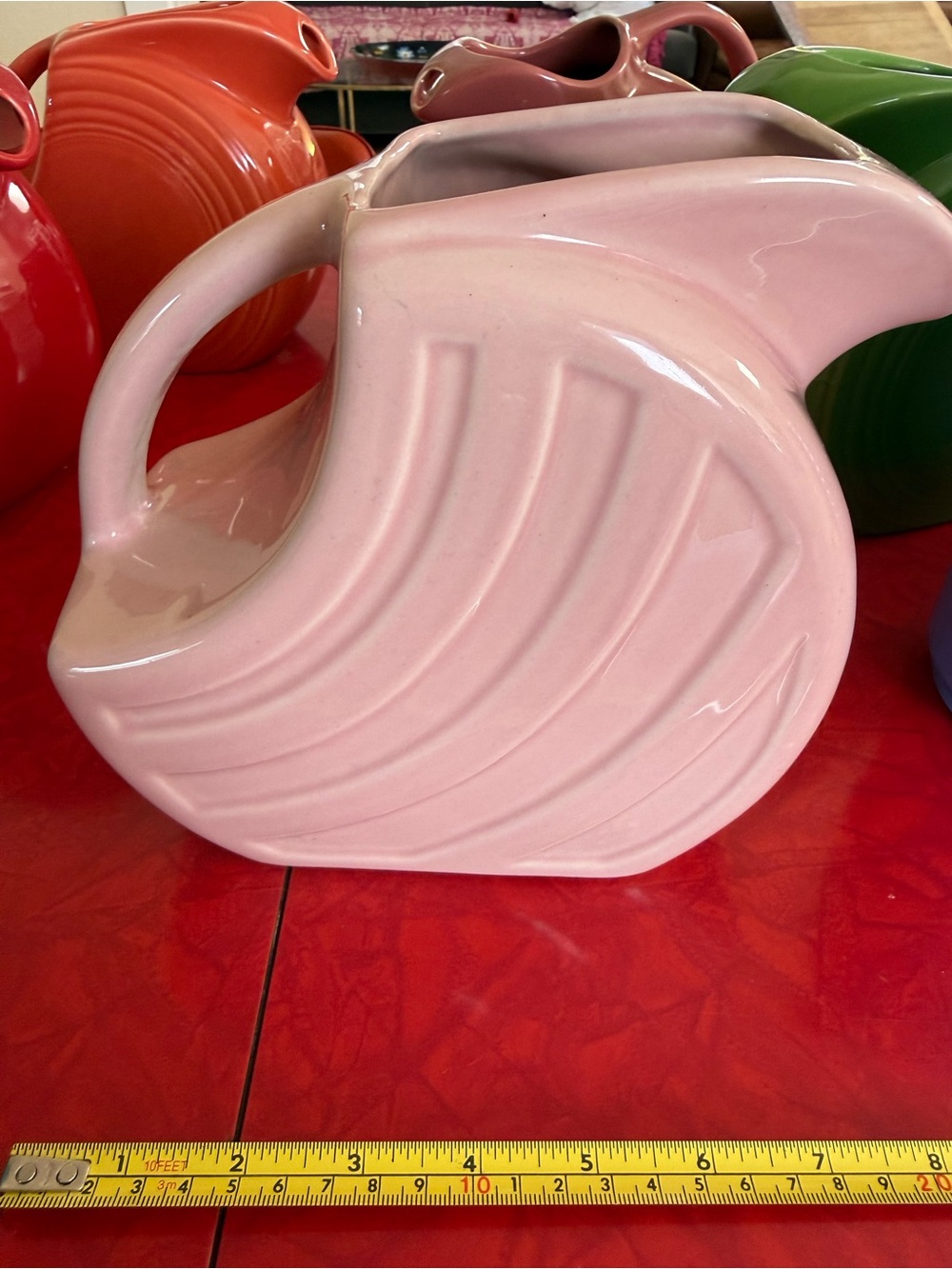 Vintage 1940s Alamo Pottery Art Deco Pink Disc Pitcher #730
